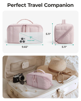 BAGSMART travel makeup bag sturdy handle and smooth zippers for secure transport.