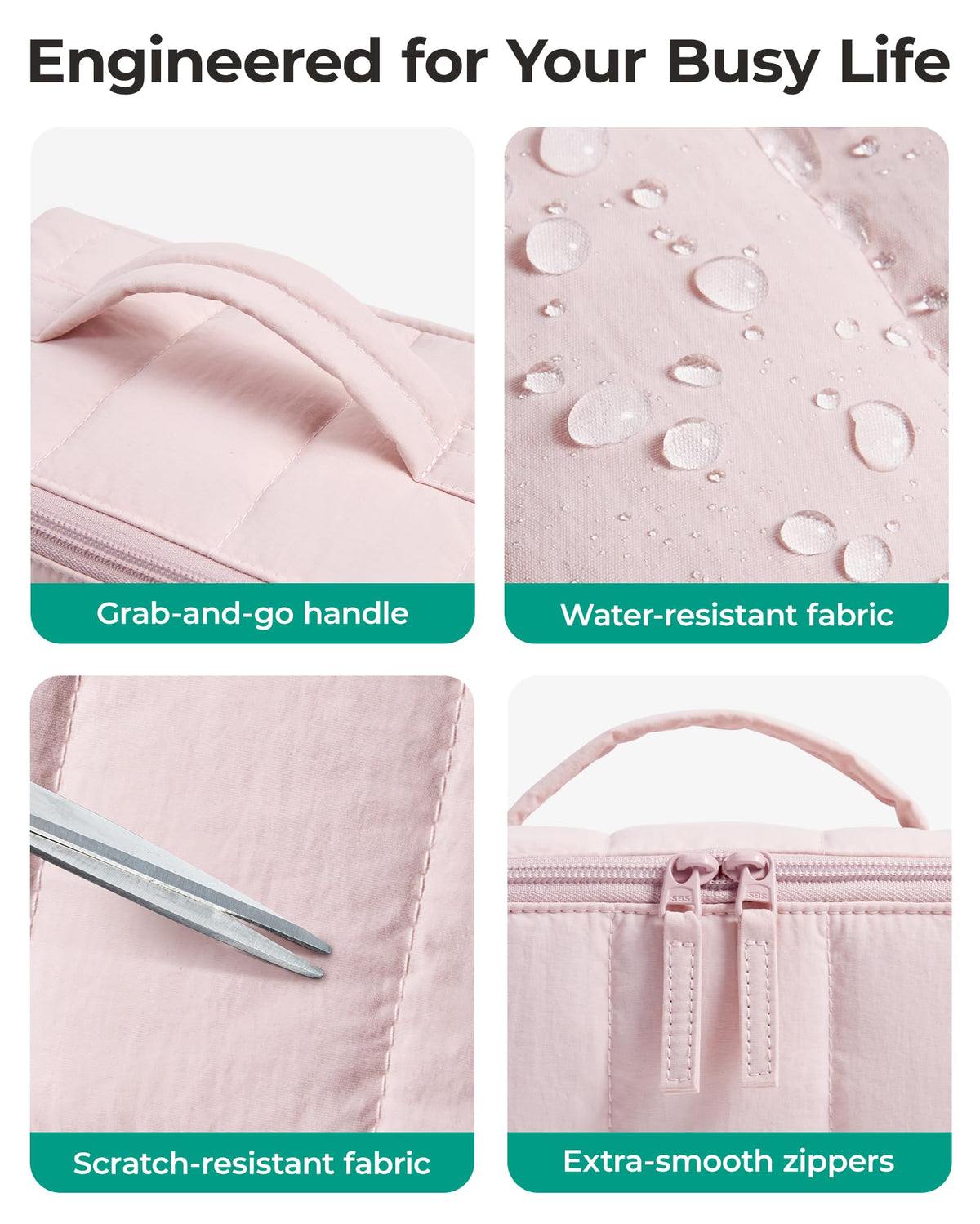 BAGSMART travel makeup bag water-resistant fabric protects contents.