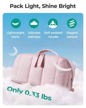 BAGSMART travel makeup bag wipeable brush pocket for easy cleaning.