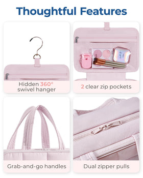 BagSmart travel toiletry bag carry handle doubles as a hanging strap for quick access
