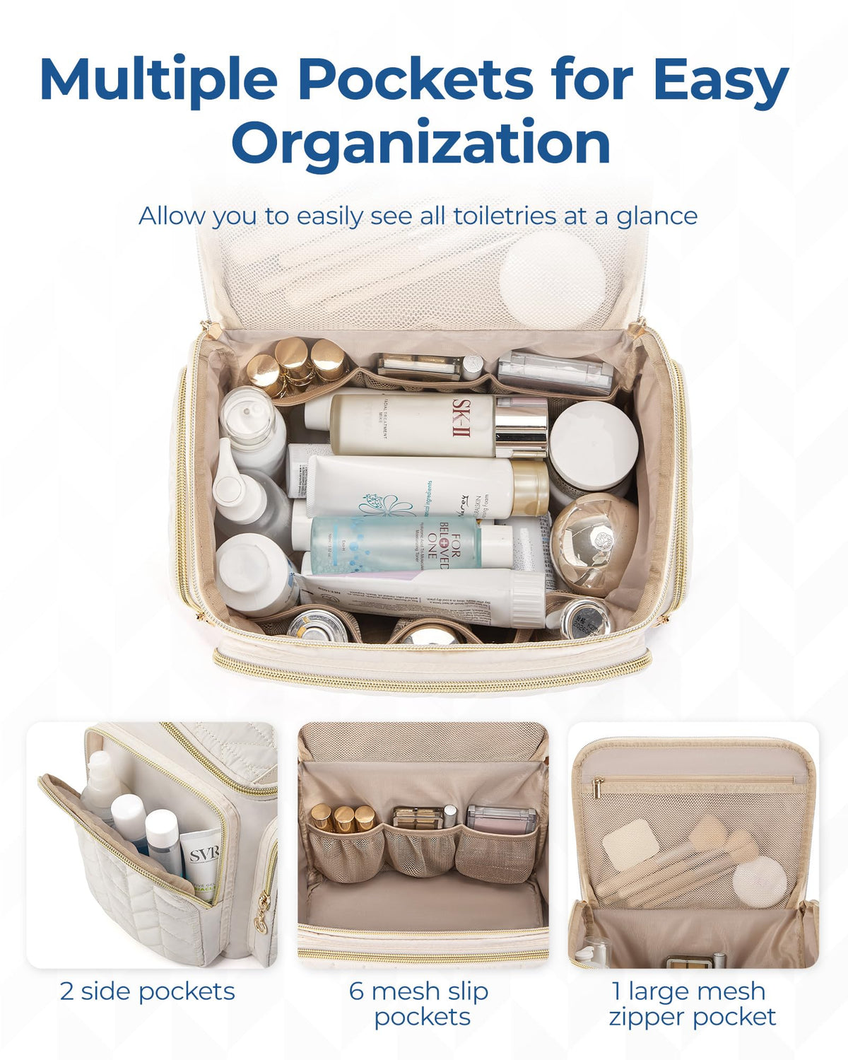 BAGSMART interior mesh pockets organize toiletries and cosmetics efficiently.