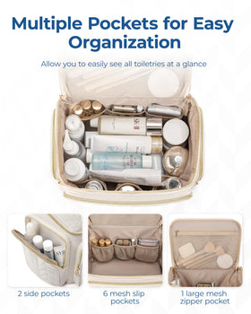 BAGSMART inner pockets keep cosmetics organized and easy to find.