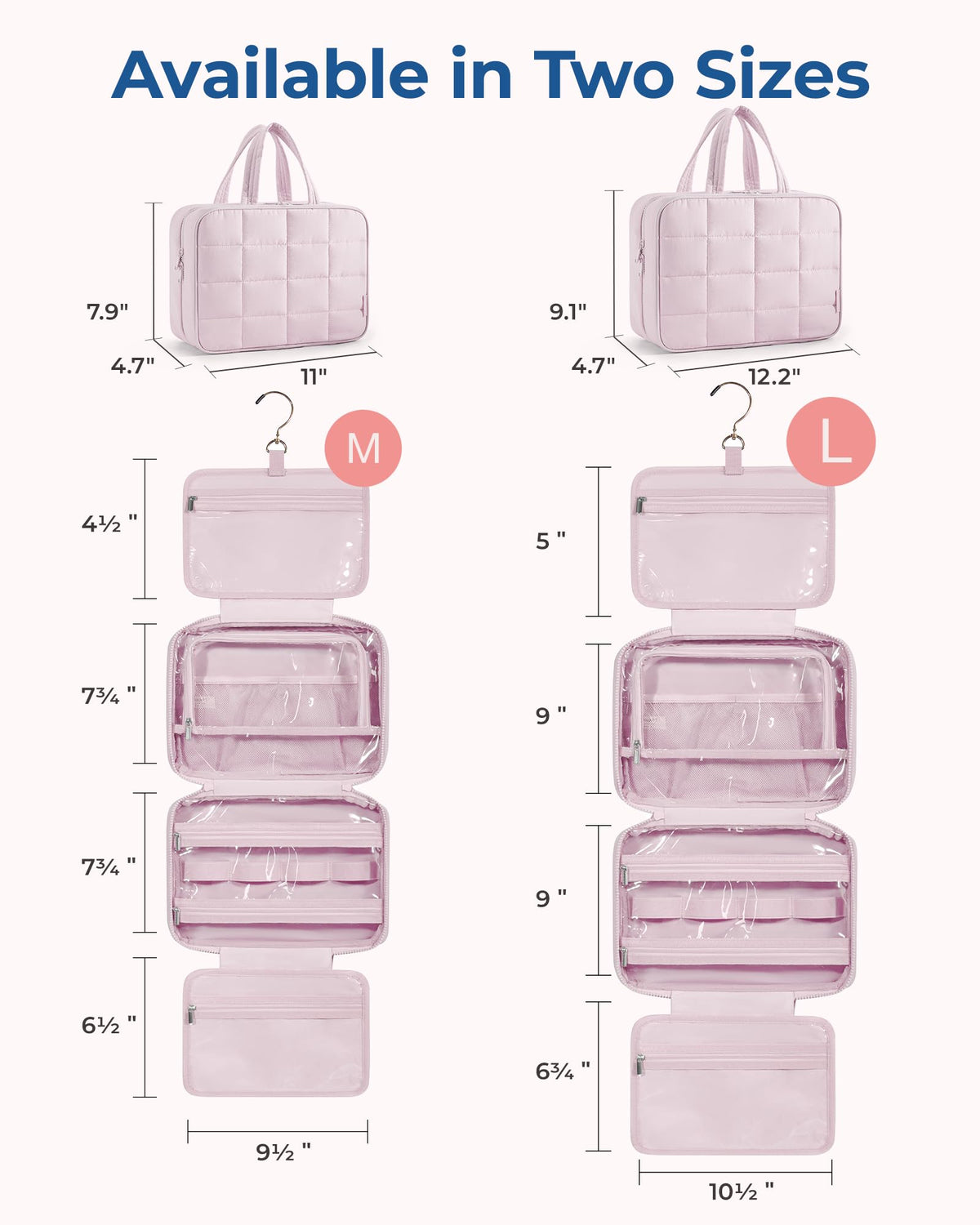 BagSmart travel toiletry bag interior elastic pockets keep bottles upright and organized