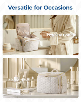 BAGSMART travel case stores cosmetics and toiletries while staying neatly organized.