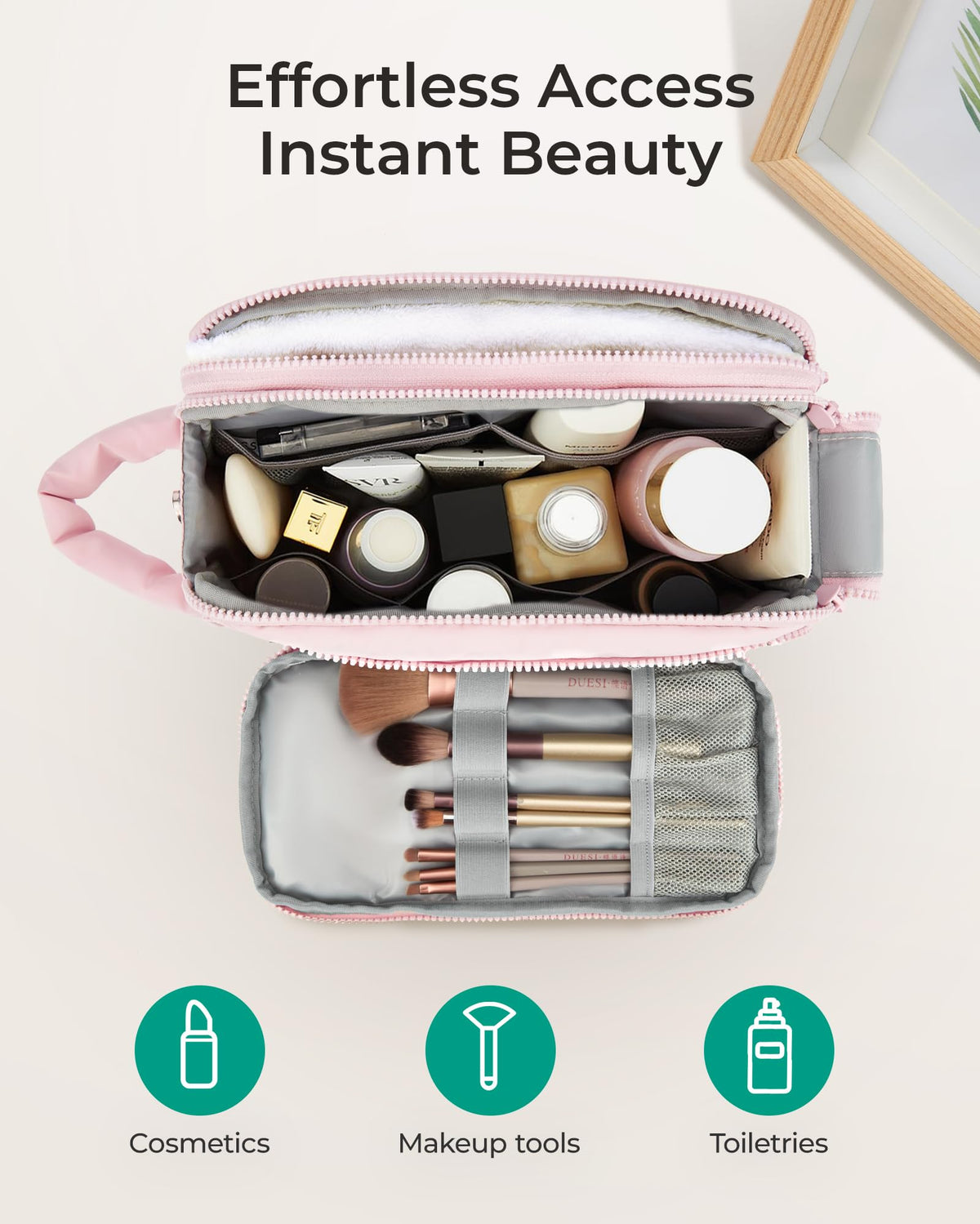 BAGSMART travel toiletry bag double zipper for easy access