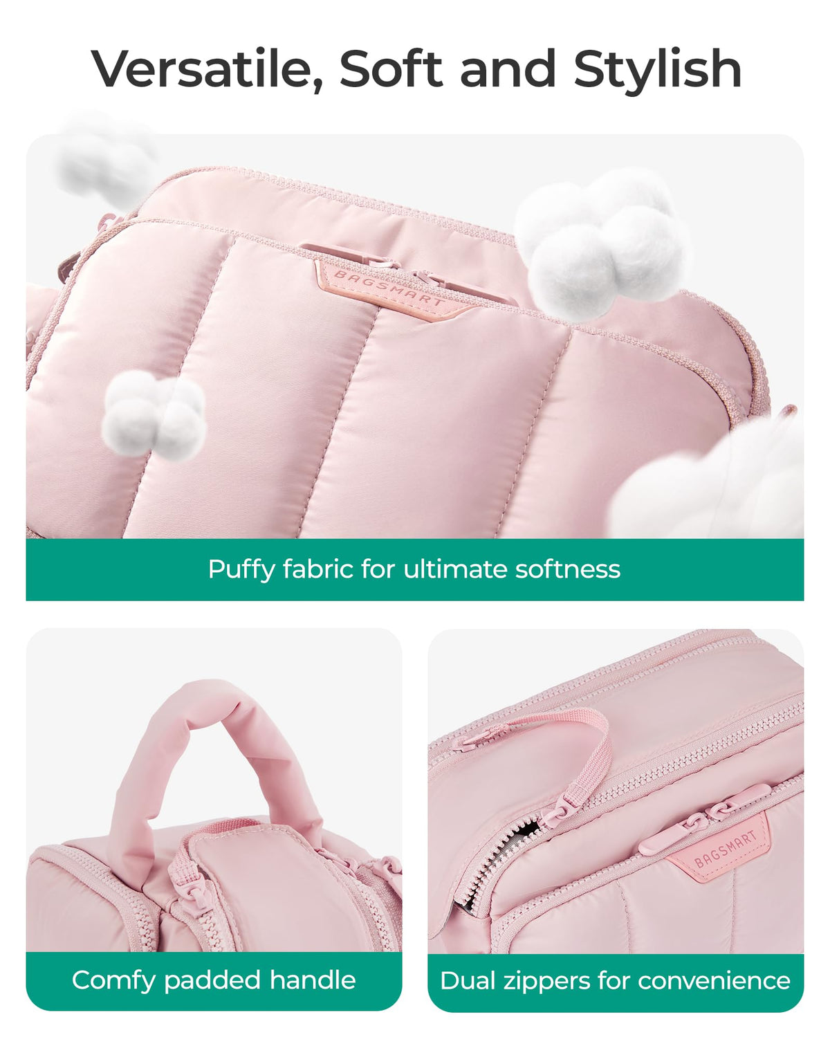 BAGSMART travel toiletry bag soft material and handle for comfortable transport