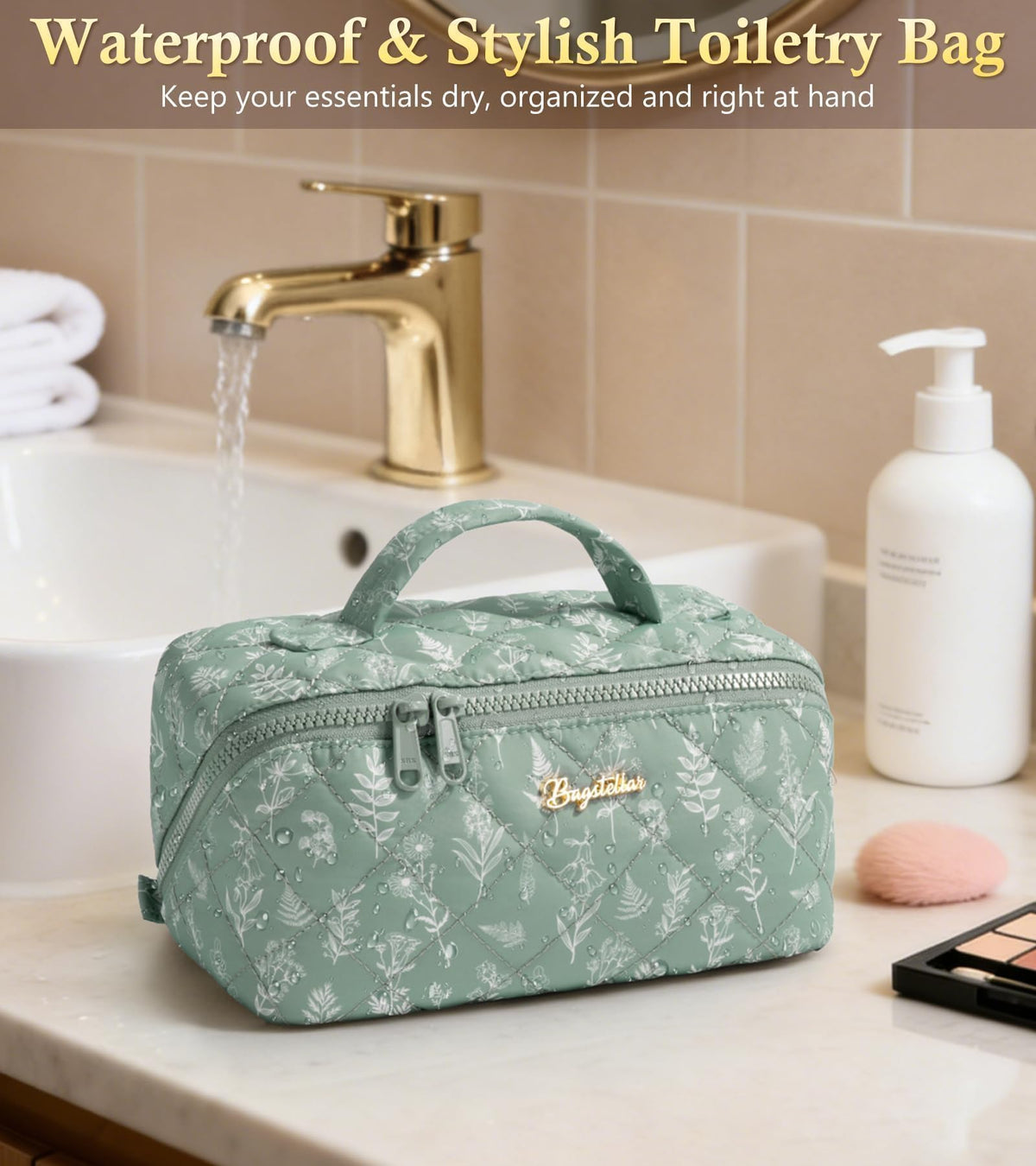 Bagstellar clear divider keeps skincare and makeup neatly separated