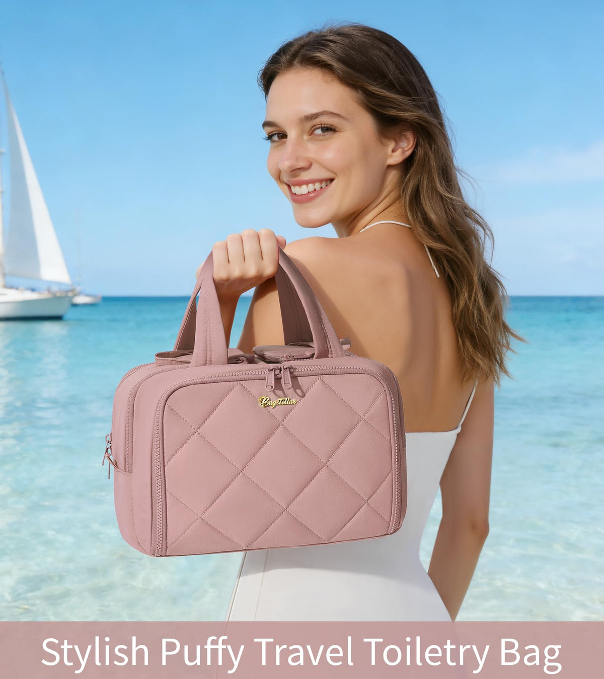 Bagstellar luggage strap allows hands-free attachment to a suitcase handle.