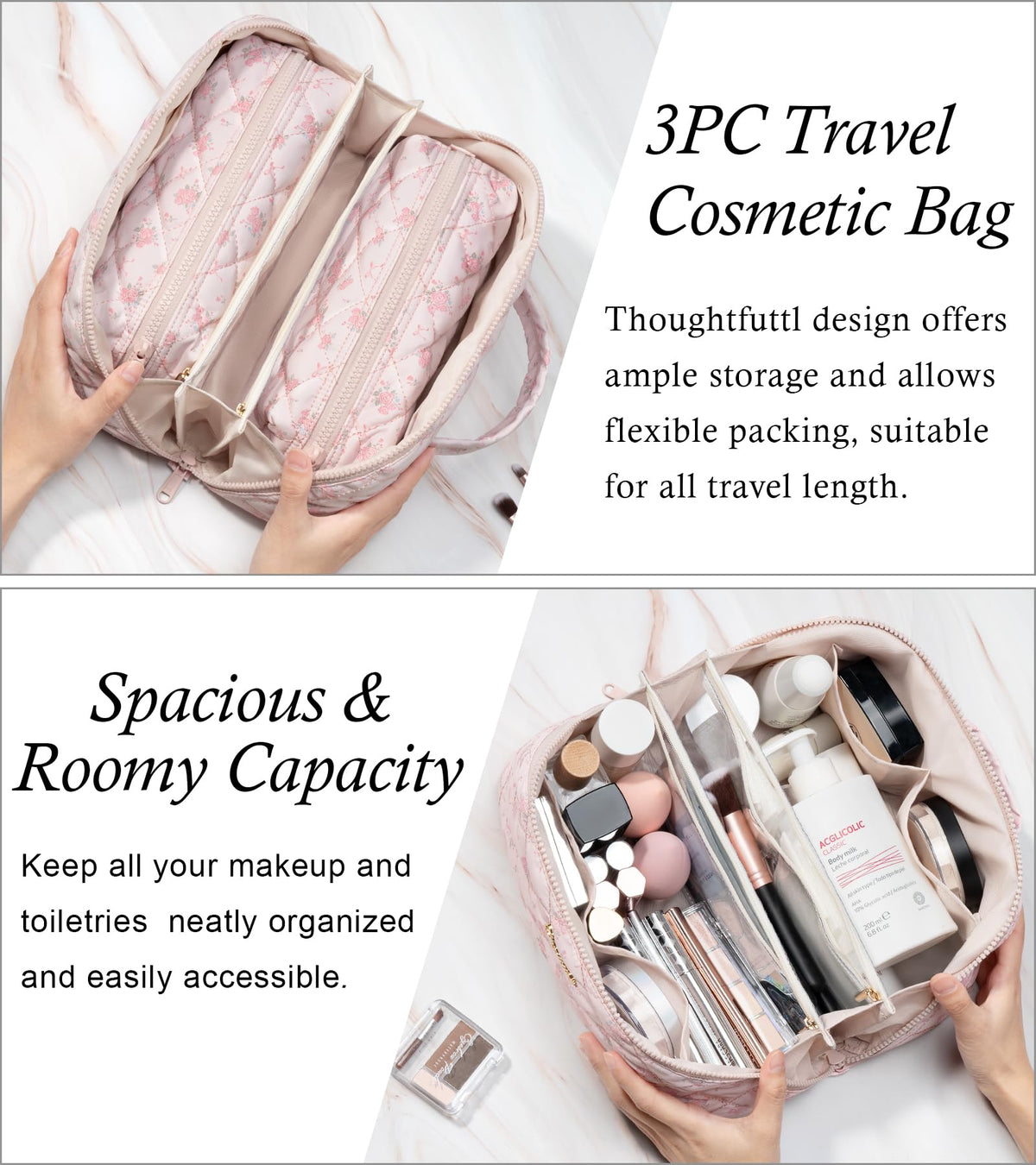Bagstellar puffy toiletry bag with water-resistant lining