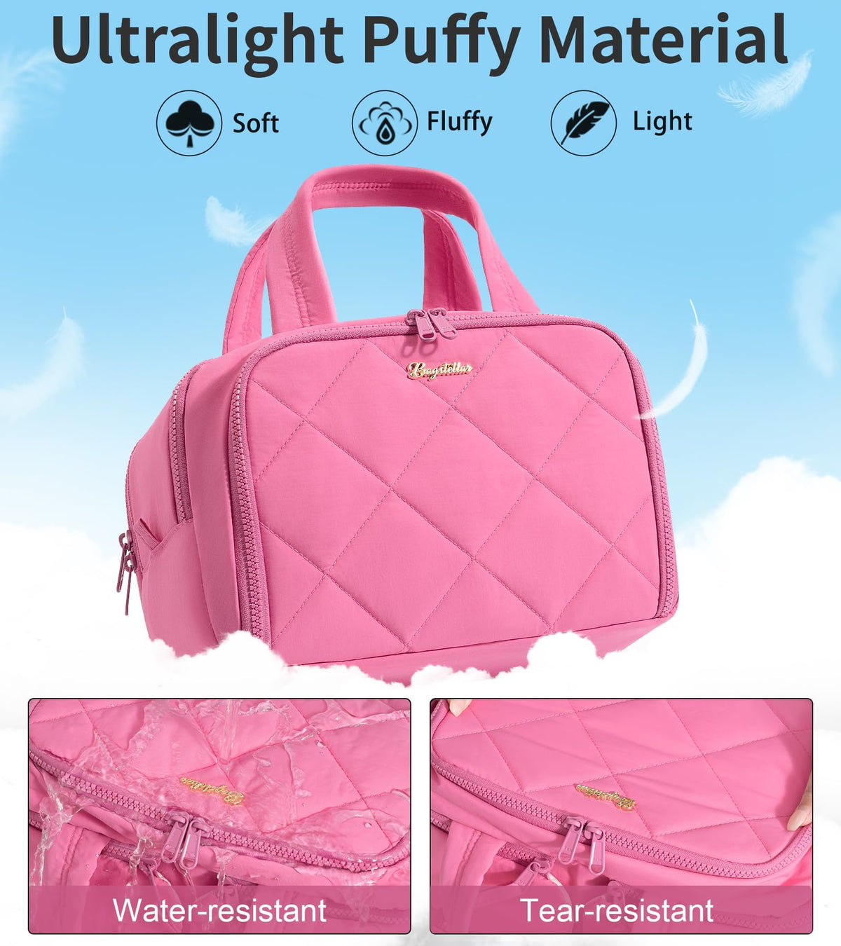Bagstellar quilted makeup bag wide-open design offers easy access