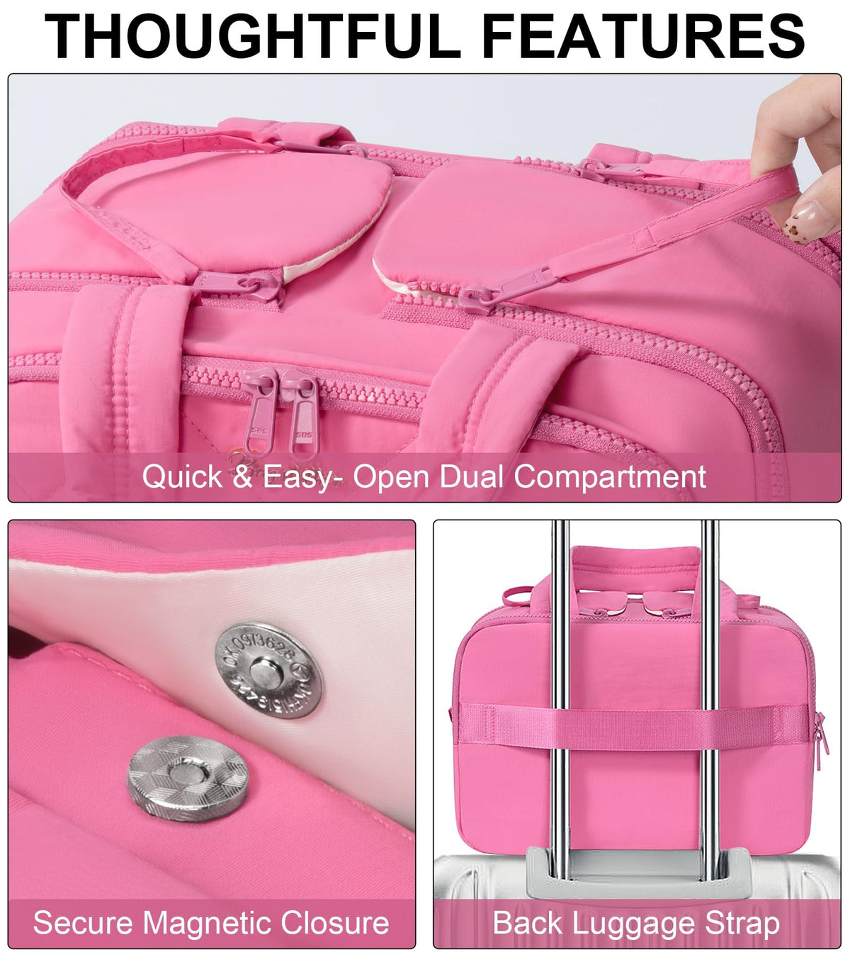Bagstellar side pockets with magnetic snaps for quick access