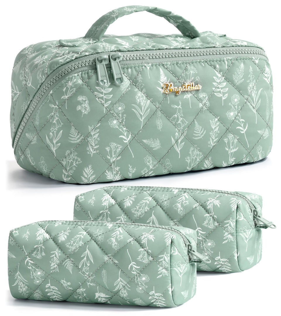 Bagstellar 3-piece travel makeup bag set shown together for organized travel