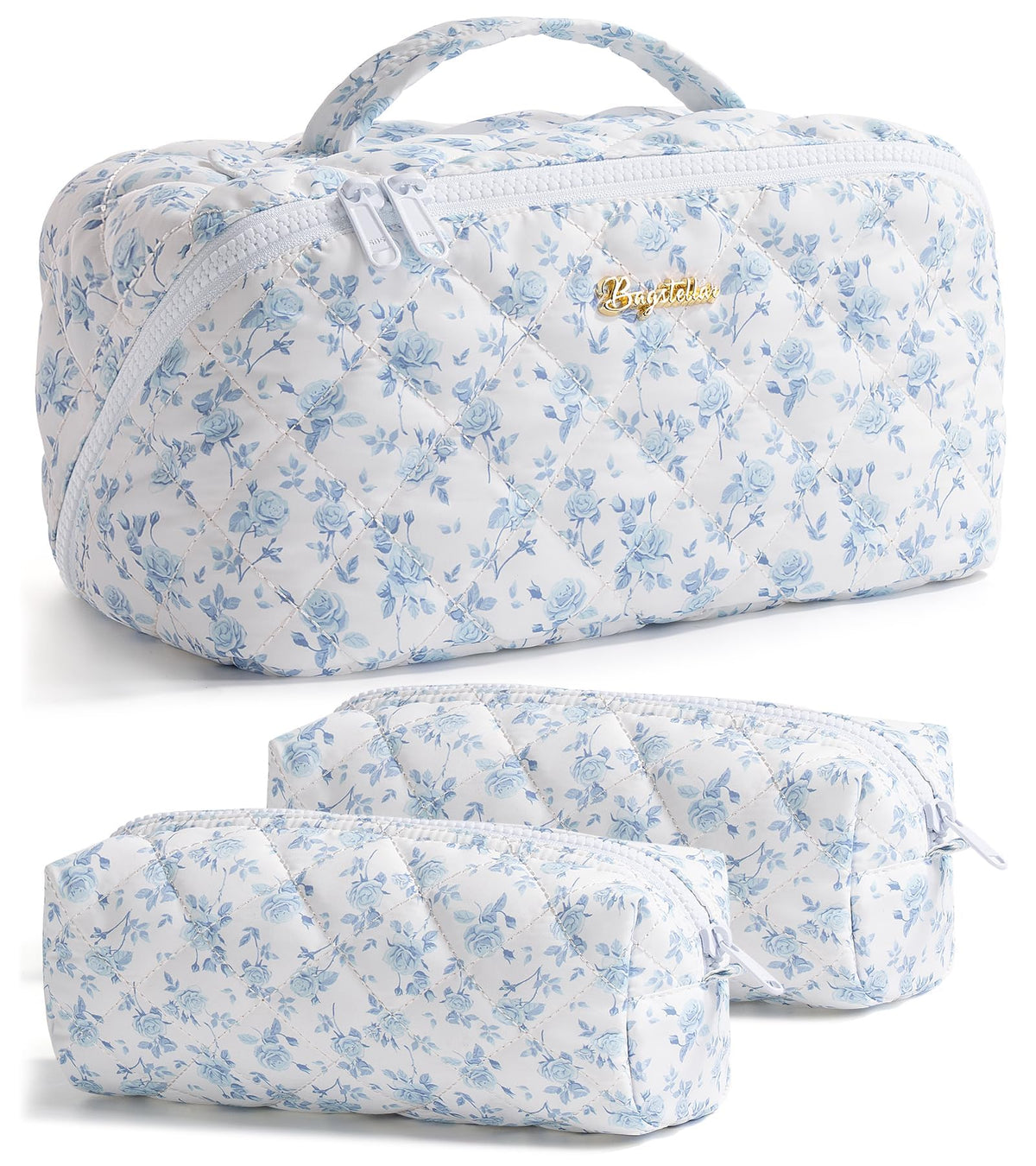 Bagstellar 3-piece travel makeup bag set with spacious main compartments for cosmetics