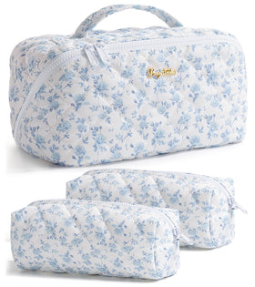 Bagstellar 3-piece travel makeup bag set with spacious main compartments for cosmetics