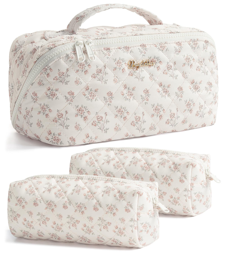 Bagstellar travel makeup bag large capacity with open flat design for quick access