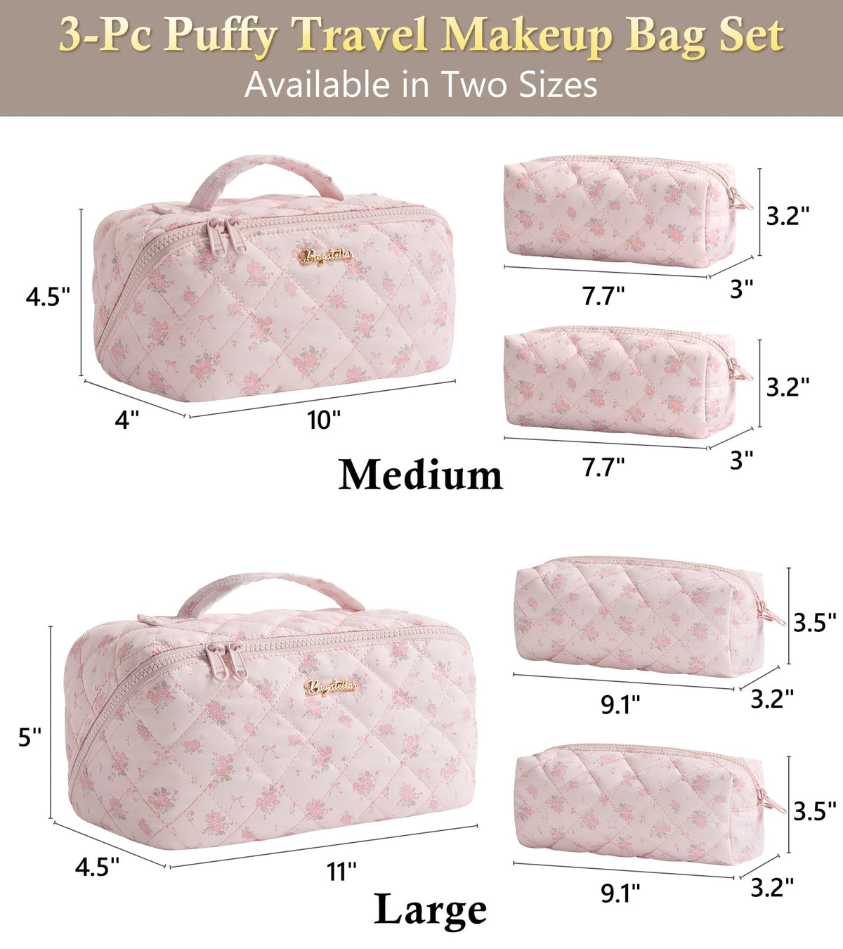 Bagstellar travel makeup bag rose pink medium compact storage