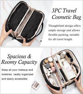 Bagstellar travel makeup bag wide-open layout reveals five compartments for easy access.