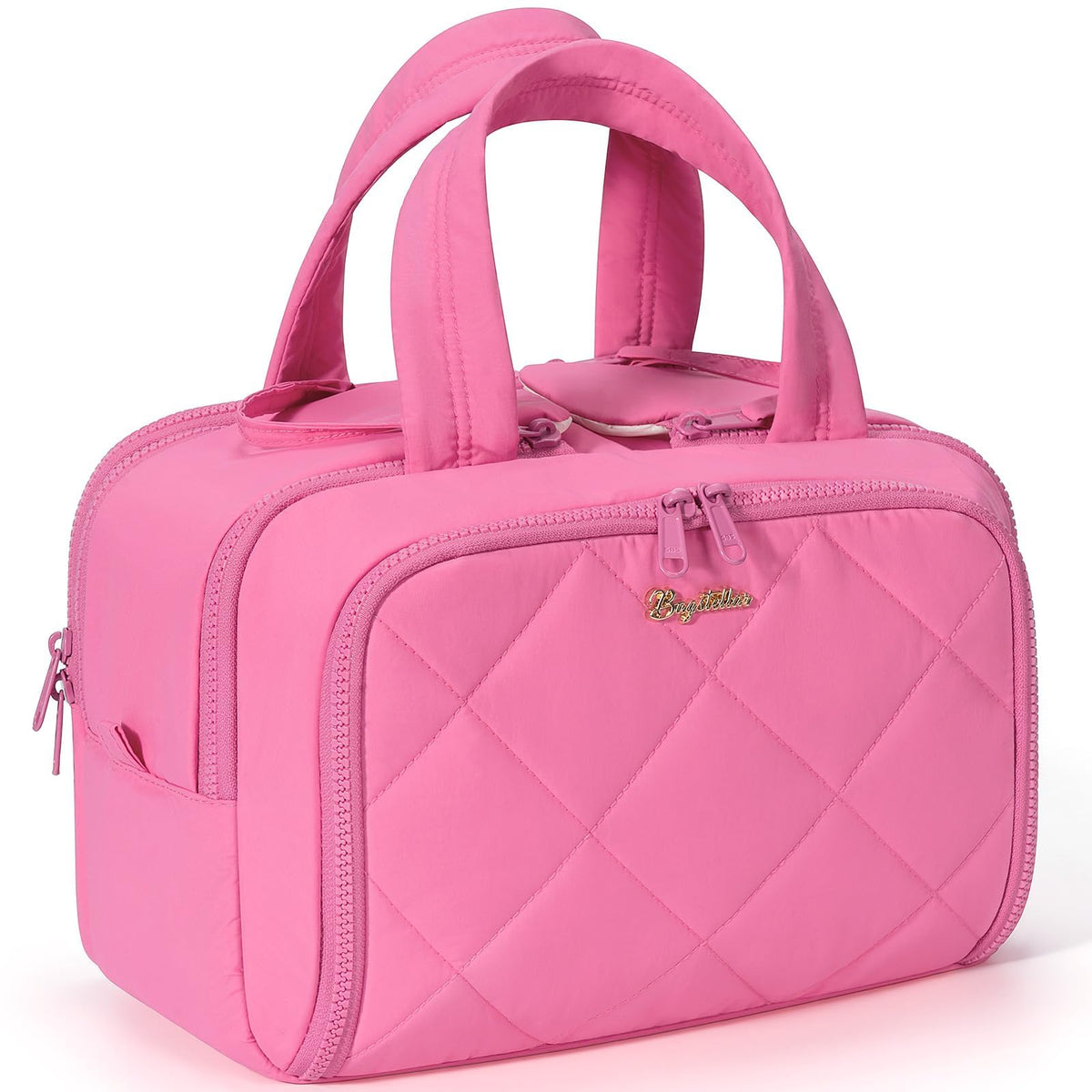 Bagstellar travel toiletry bag, rose pink front view for organized cosmetics