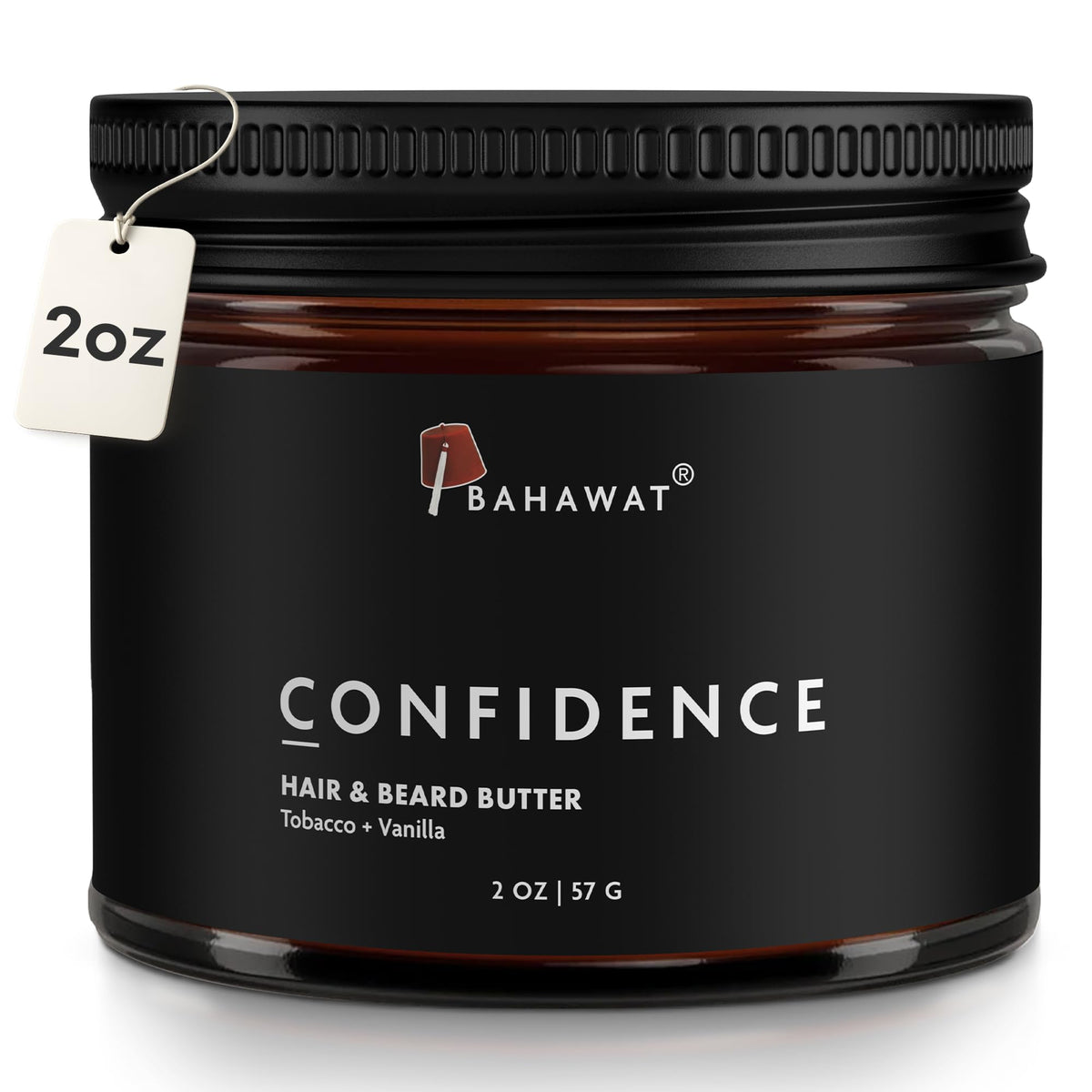 BAHAWAT hair and beard butter tub with tobacco-vanilla scent provides rich conditioning for beard hydration and manageability.
