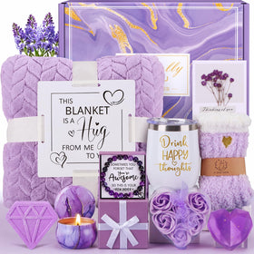 Baicai birthday gift set in a purple spa basket for her special day.