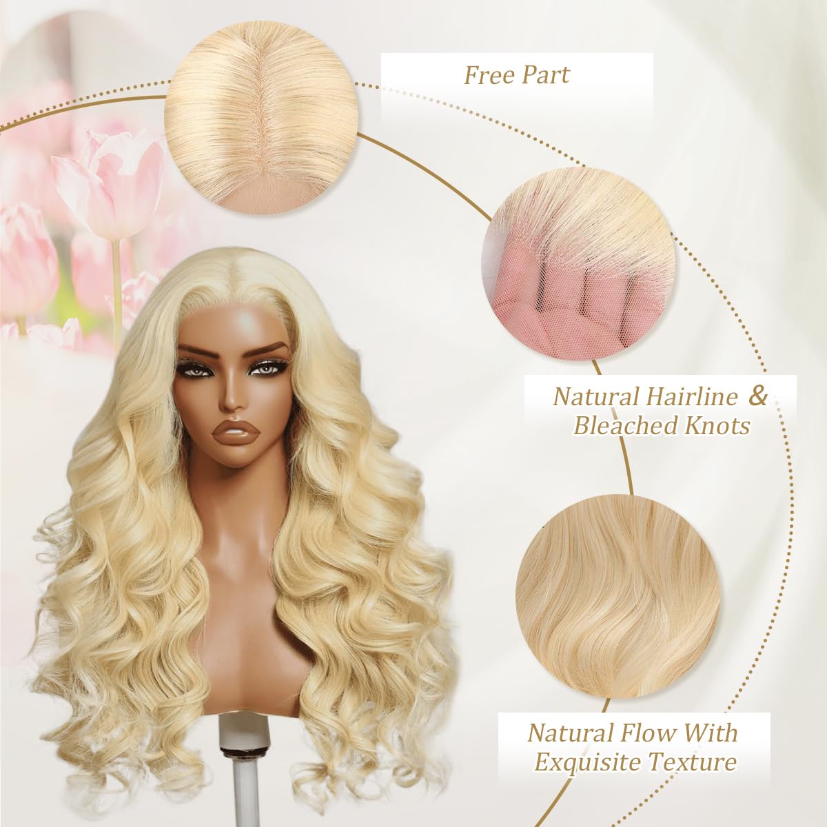 Baierte wig with adjustable straps for secure all-day fit.