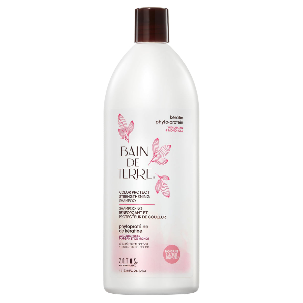 Bain de Terre Keratin Phyto-Protein Shampoo bottle showcases fortifying formula for fragile hair.