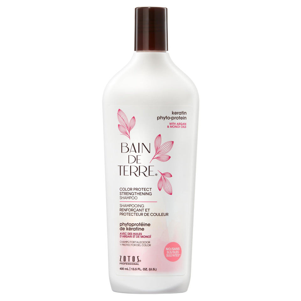 Bain de Terre Keratin Phyto-Protein Shampoo bottle highlights color-safe strengthening