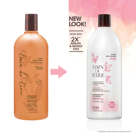 Bain de Terre Keratin Phyto-Protein Shampoo label highlights color-safe, sulfate-free care.