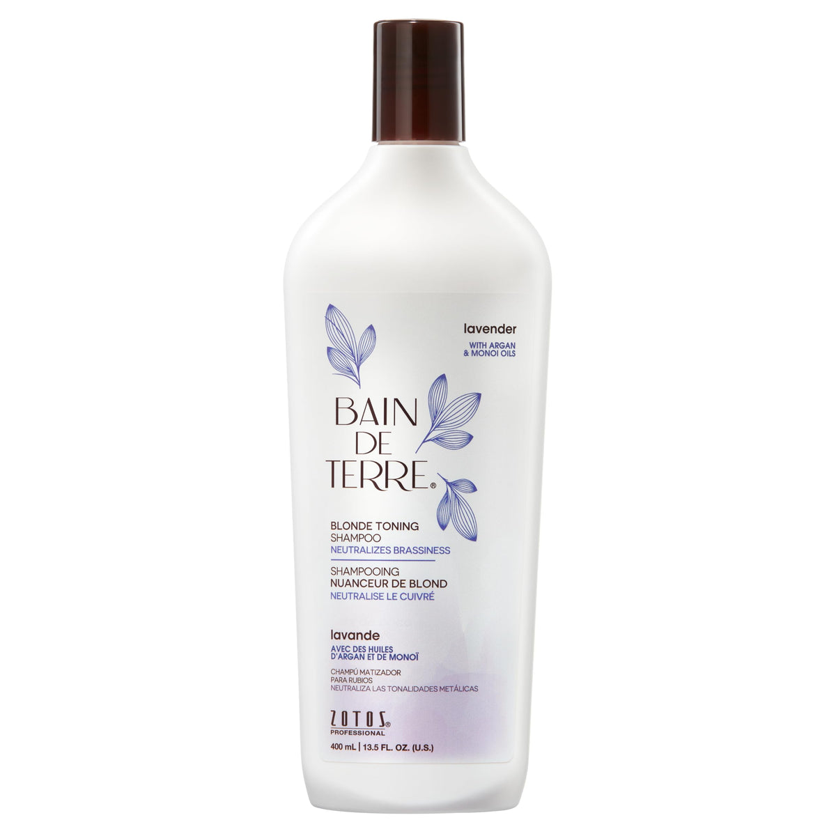 Bain de Terre Lavender Blonde Toning Shampoo bottle for brassy tone neutralization.