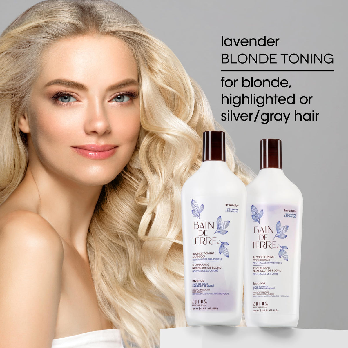 Bain de Terre Lavender Blonde Toning Shampoo pump for easy, controlled application.