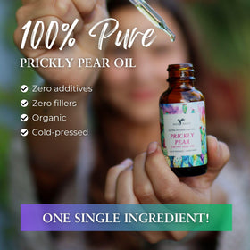 Dropper of Baja Basics prickly pear oil highlights versatile skincare for face, hair, and nails