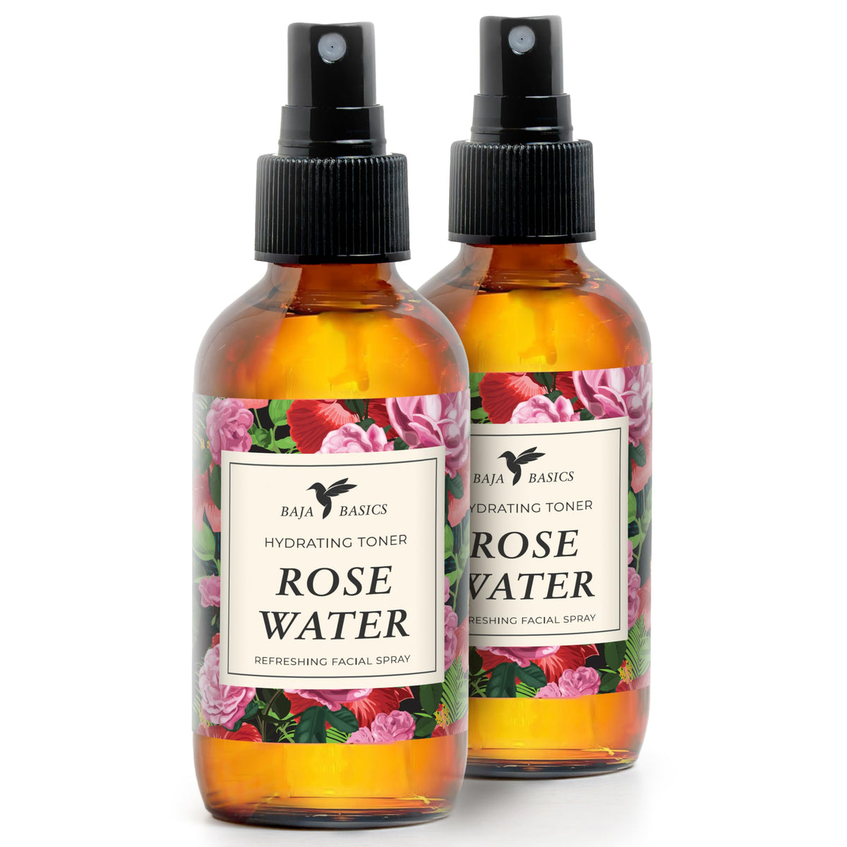 Baja Basics Rose Water Spray bottle for daily facial hydration.
