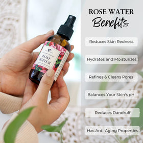 Baja Basics Rose Water Spray mist dispensed for skin refreshment.