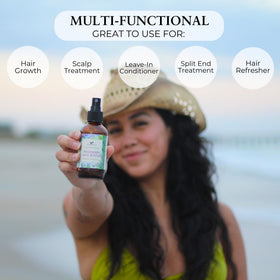 Baja Basics rosemary oil drops highlight essential oil use for scalp care.