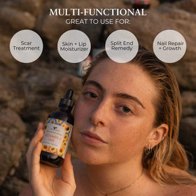 Baja Basics Vitamin E Oil applied to skin demonstrates lightweight hydration