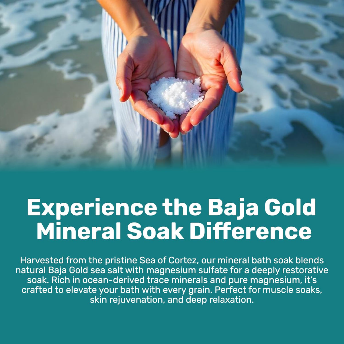 Baja Gold Ocean Mineral Soak bag open for easy pouring