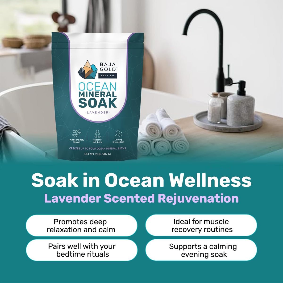 Baja Gold Ocean Mineral Soak resealable bag ready for storage