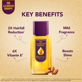 Bajaj Almond Drops supports hair fall reduction when used regularly.