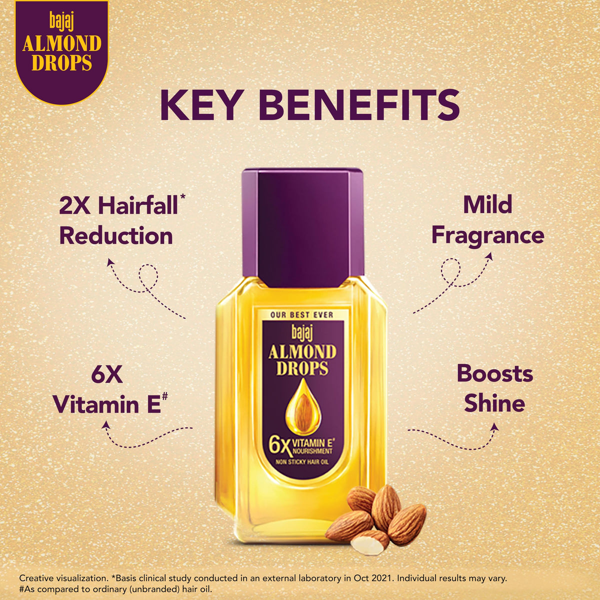 Bajaj Almond Drops hair oil application scene shows even distribution
