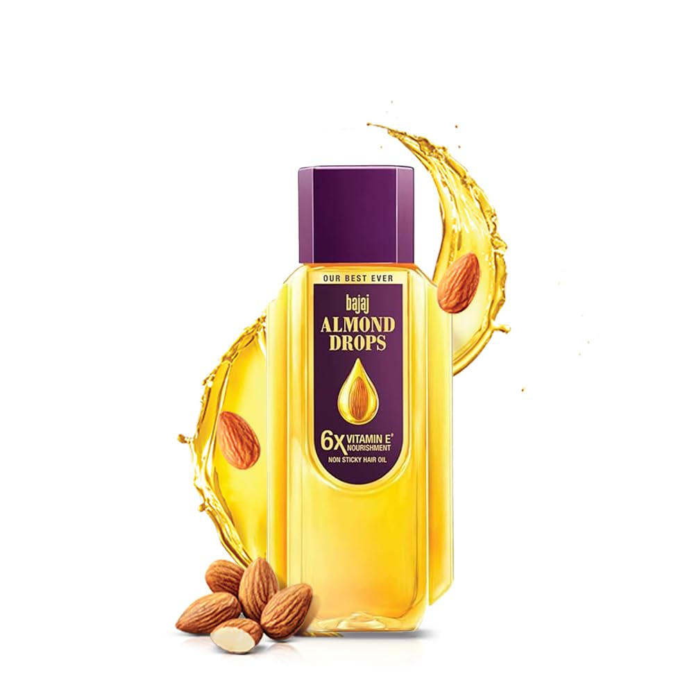 Bajaj Almond Drops Hair Oil bottle with lightweight conditioning for shiny hair