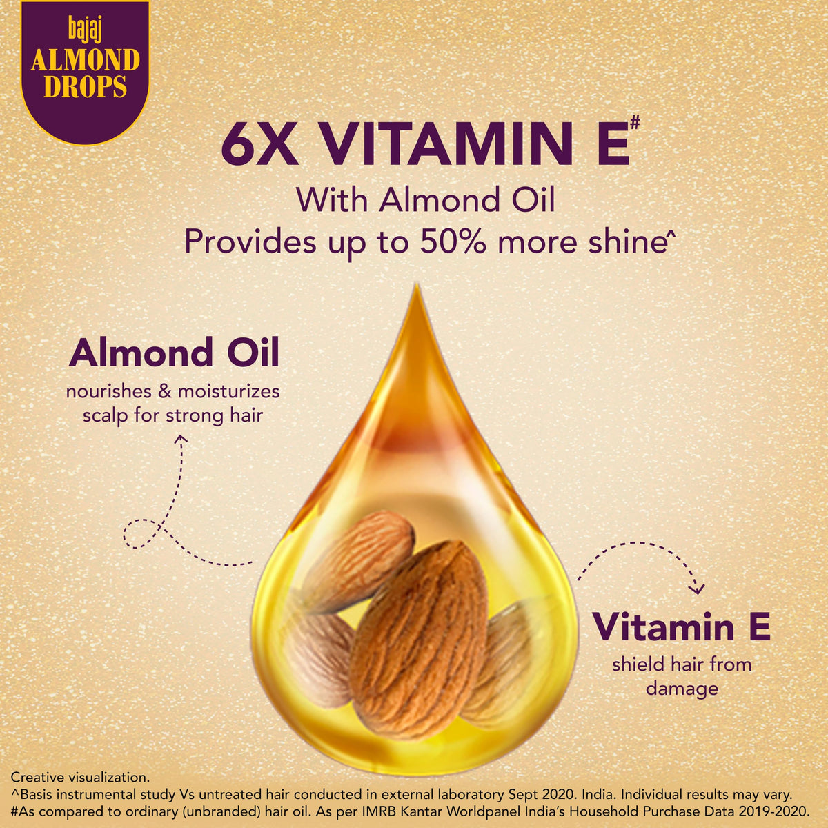 Bajaj Almond Drops shine-boost highlights vibrant, lustrous hair.