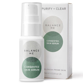 Balance Me congested skin serum bottle showing targeted blemish relief for oily skin
