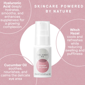 Balance Me Wonder Eye Cream hyaluronic acid illustration emphasizing hydration