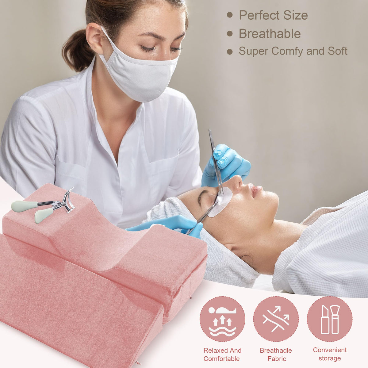 BALAPET Lash Pillow multiple-pockets keeps tweezers and clips organized.
