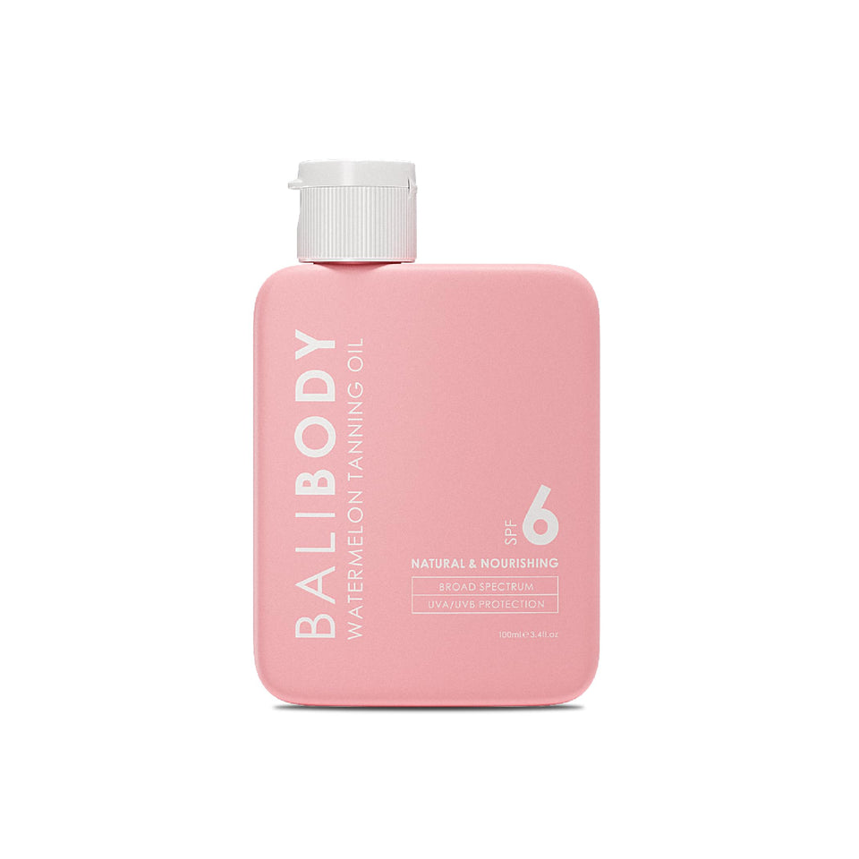 Bali Body Watermelon Tanning Oil SPF 6 bottle with hydrating bronze glow.