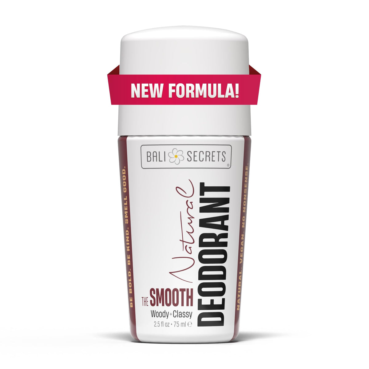 Bali Secrets The Smooth deodorant bottle shows an aluminum-free formula for sensitive skin.