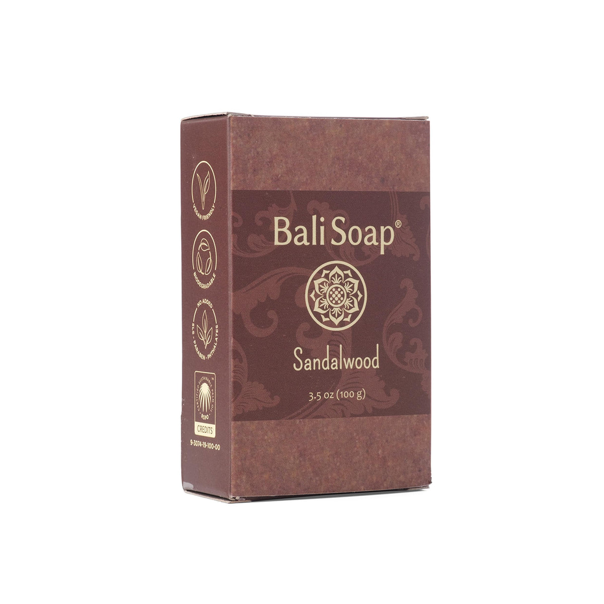Bali Soap sandalwood bar showing exfoliating texture for smoother skin.