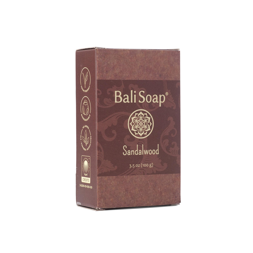 Bali Soap sandalwood bar showing exfoliating texture for smoother skin.