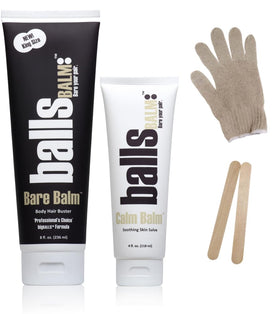 ballsBALM Bare Pair King Kombo box showing an all-in-one grooming kit for easy body hair management.