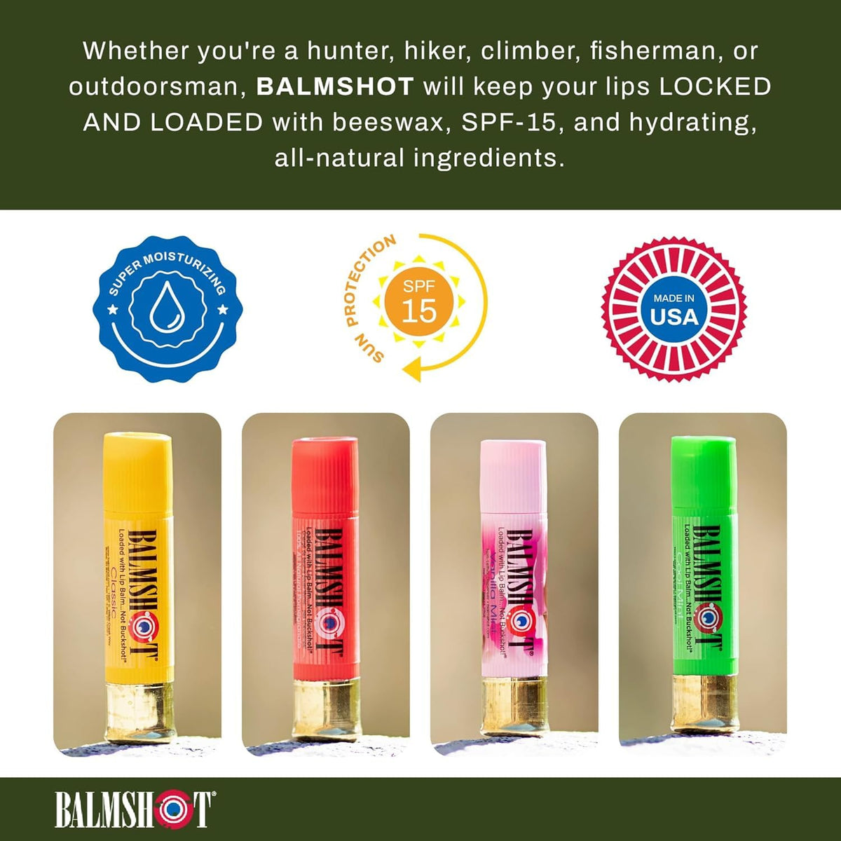 Balmshot tight-fitting cap keeps lip balm secure during travel.